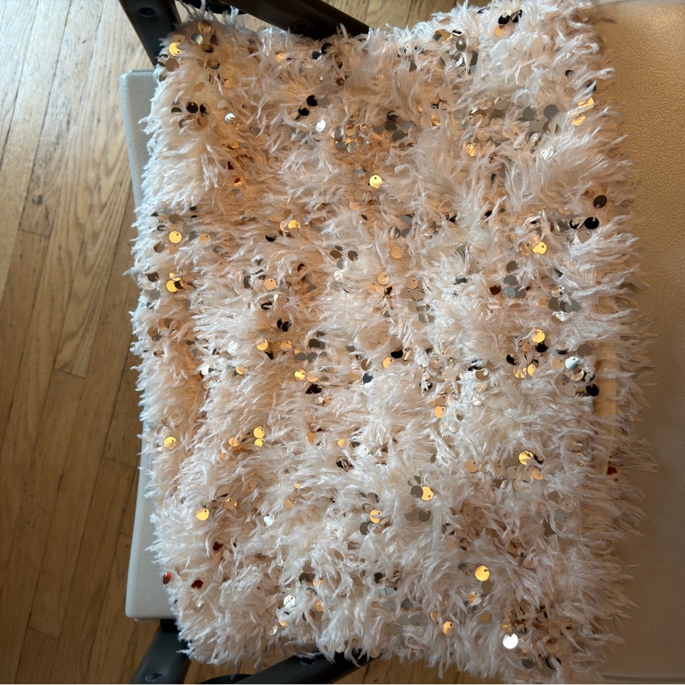 Lulu's Cream Fuzzy Sequin Clutch